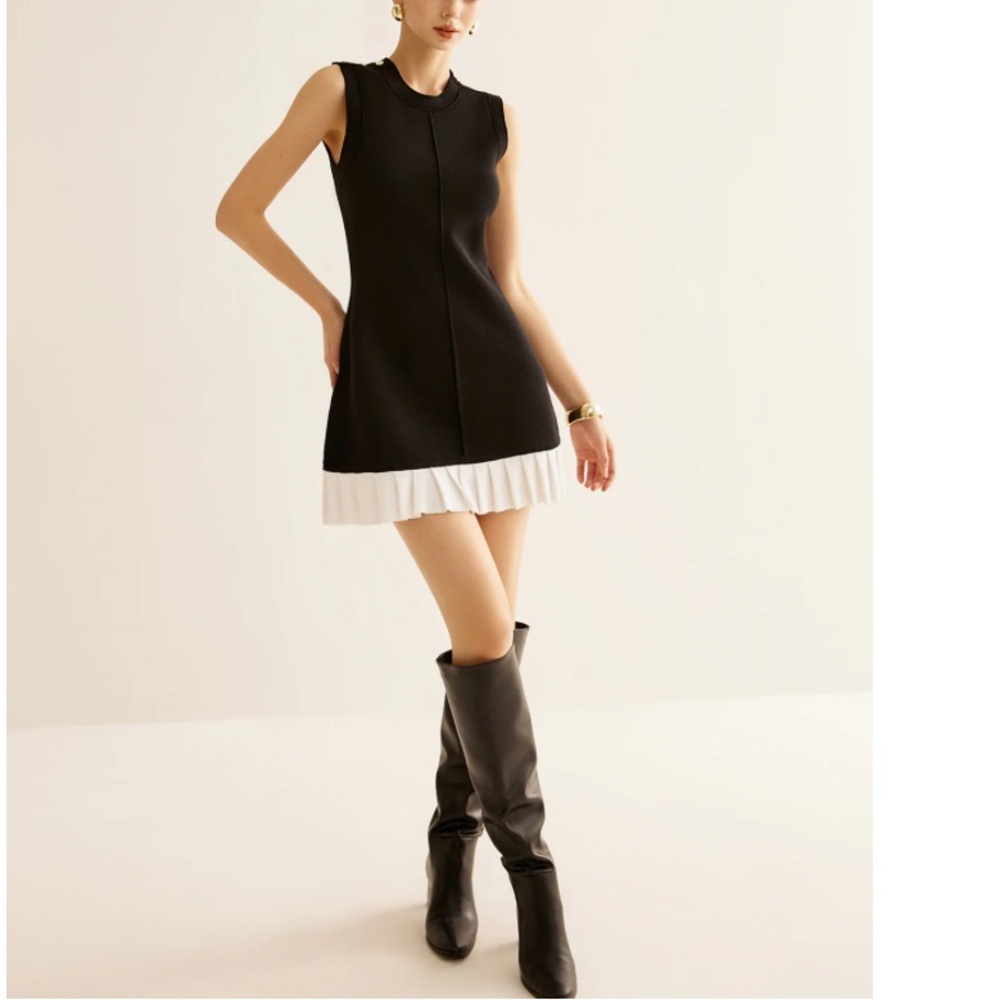 NWT Contrast Ruffle Sweater Tank Dress
